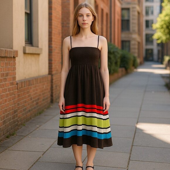Gap Women Halter Tube Maxi Dress Size Small Brown Color Block Beach Festival Y2K - Picture 1 of 6